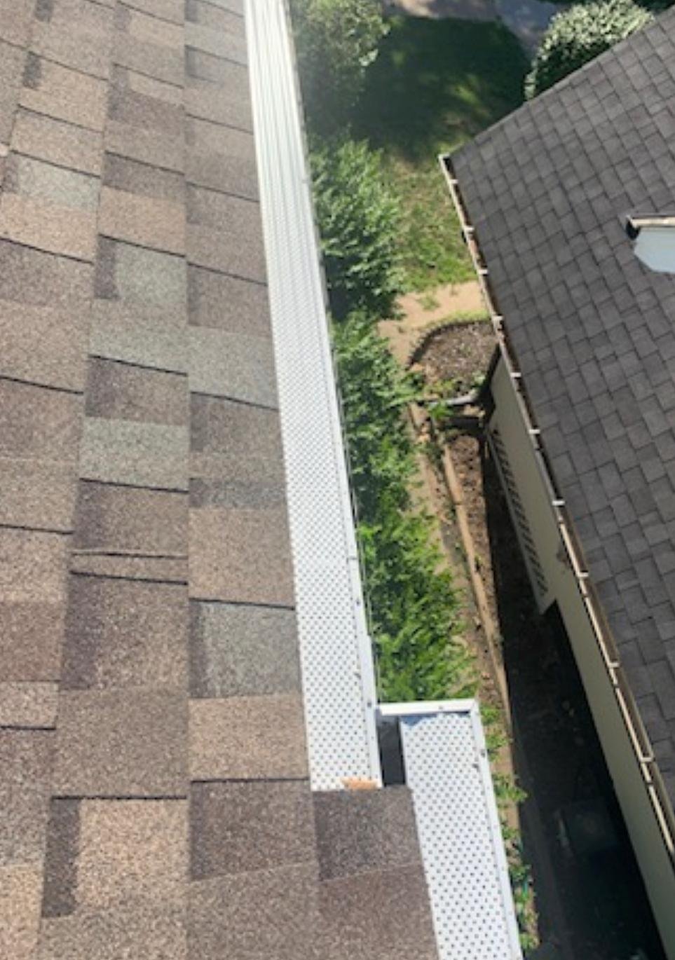 Aerial view of completed gutter installation